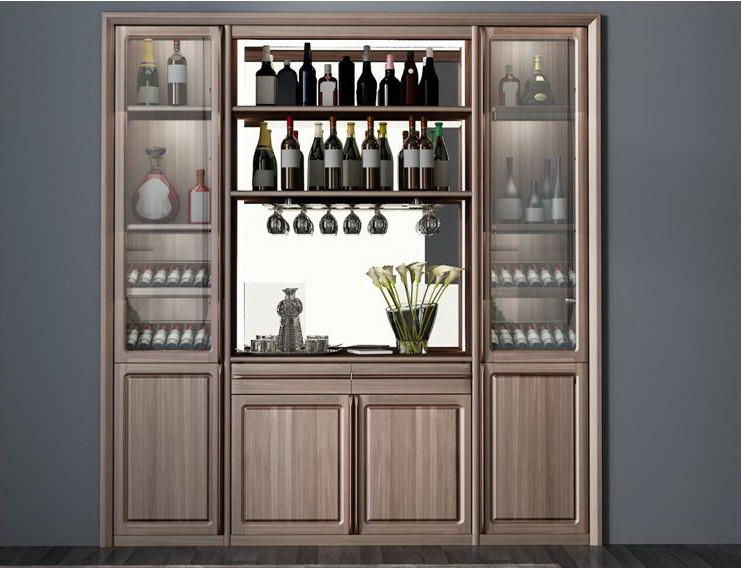 Custom Public aera Furniture Walnut wood Built in Wall Wine Display Cooler and Hall Concierge cabinet