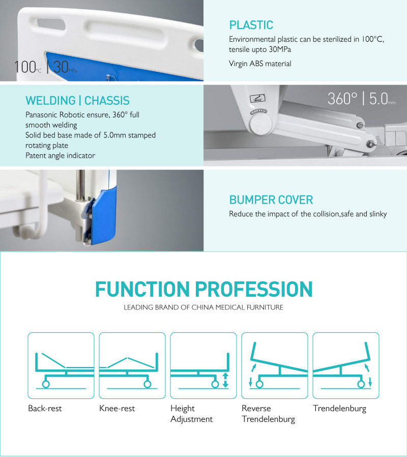 China Wholesale Comfortable Four Cranks Five Functions Manufactures Hospital Bed