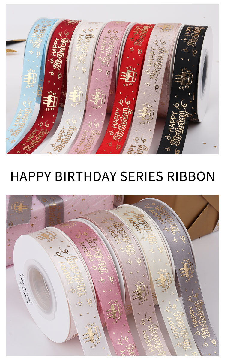 100mm 3inch Solid Color taps printed letter for birthday party Polyester Material Satin Ribbon