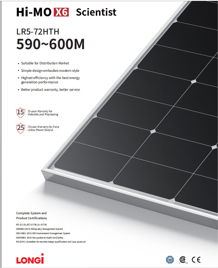 LONGi HPBC N Type Hi-MO X6 565W 570W 575W 580W 585W 585W Solar Panel