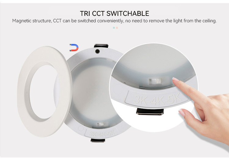 9W 3CCT LED Adjustable Downlights IP44 Hole 90mm Led Downlights Dimmable Magnetic