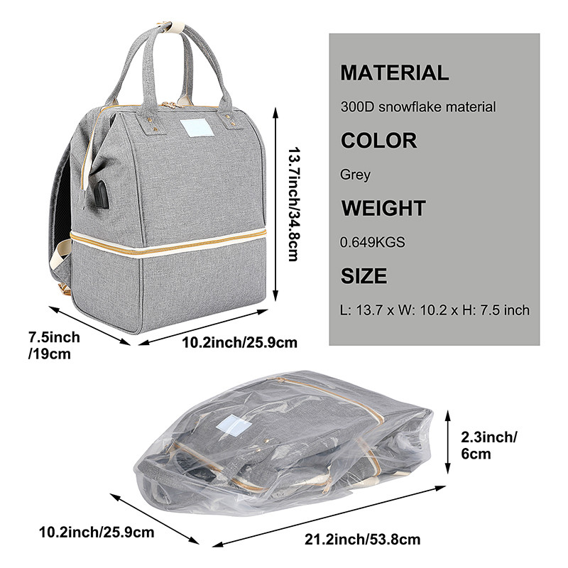 Diaper Bag Backpack Large Waterproof Travel Baby Bags Classic Gray Crossbody 10X7X13"
