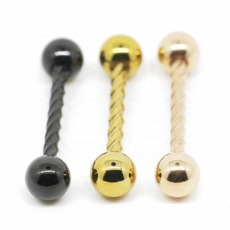 Gold Black Tongue Ring Piercing 14G 16mm Rose Gold Screw Barbell
