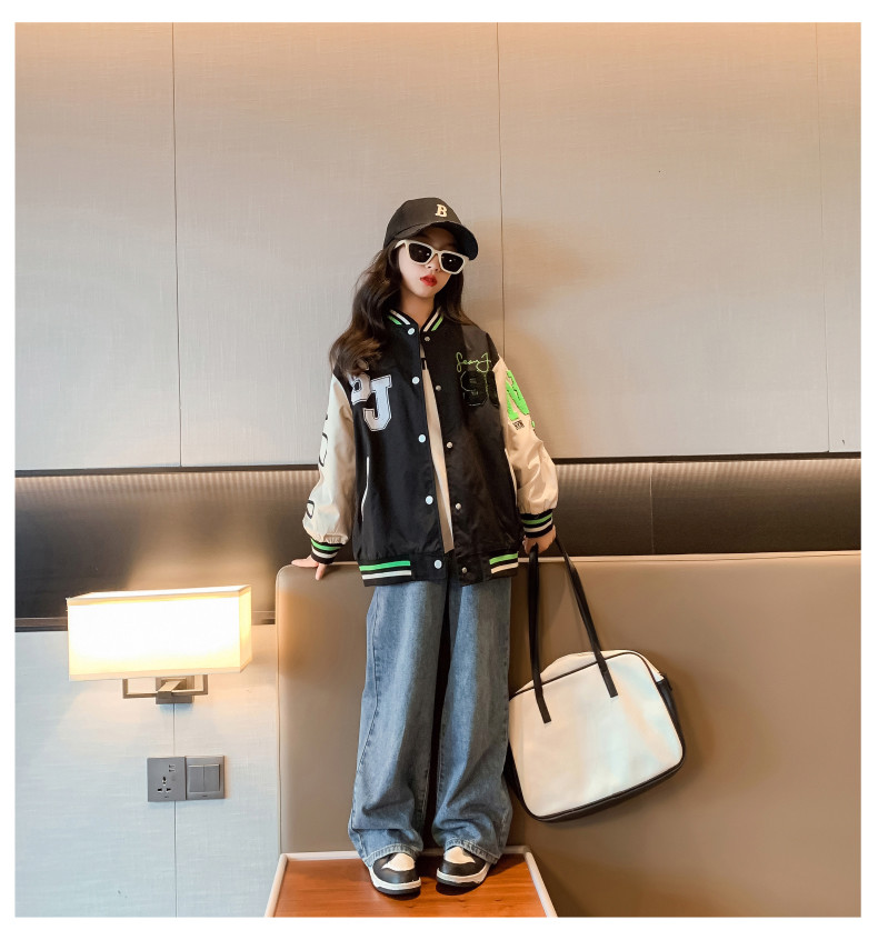 Wind Proof Little Girls Clothes Thick Patchwork Childrens Baseball Jacket Outerwear