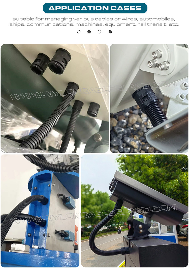 Nylon 6 Quick Connectors (Joints, Fittings) black RAL9005 c/w Metal Male Thread PG7~PG48 for Corrugated Tubes AD7~AD108