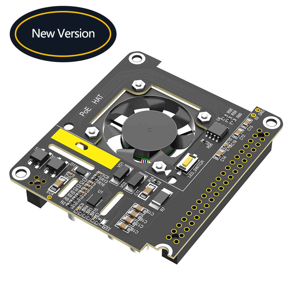 Raspberry Pi 5 PoE HAT with Cooling Fan and Automatic LED 5V 5A 25W IEEE 802.3af/at-Compliant