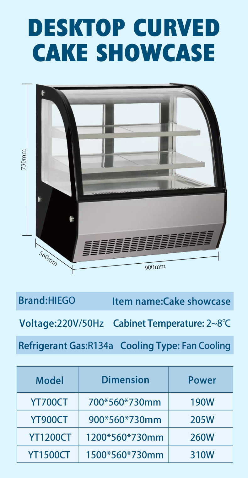 Desktop Counter Bakery Cake Display Showcase Curved Glass Cake Display Case