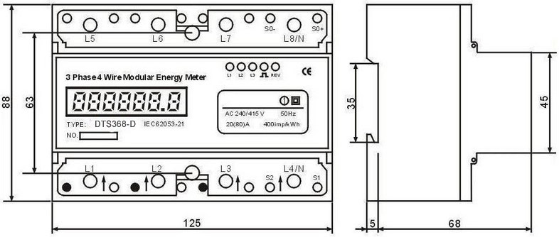 Four Wire Three Phase Kilowatt Hour Meter Rtu Protocol Prepay Electricity Meter