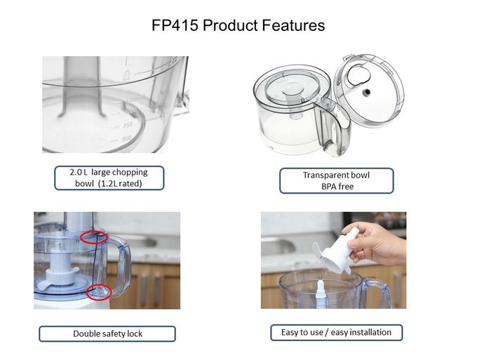 750W 2.0L FP415 Stainless steel compact food processor