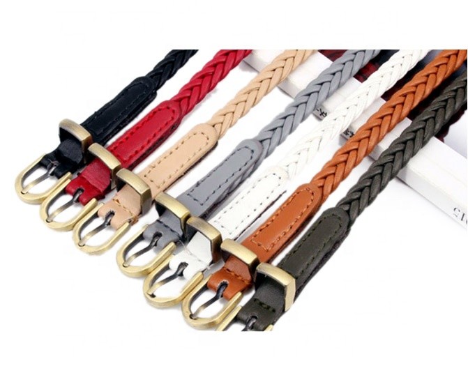 PU Faux Braided Fabric Belt Leather 0.8cm Handmade Skinny Lady Dress