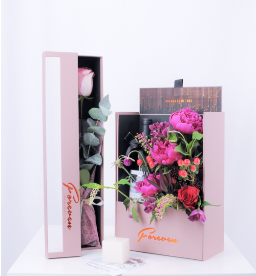 Long Square Single Rose Gift Box Semi Transparent Shipping Boxes For Flower Arrangements