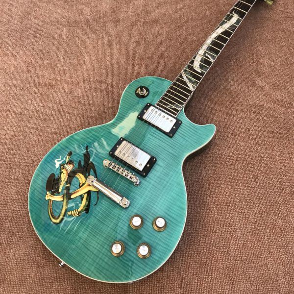 Custom Shop New style LP Standard electric guitar, Flame Maple Top, Abalone snake inlay Rosewood Fingerboard, Free shipp