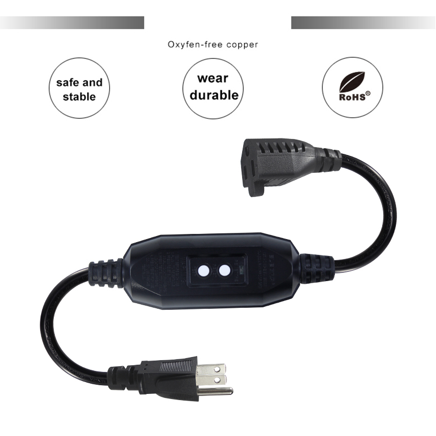 GFCI NEMA 515P To 515R AC Power Cord for PC Laptop Supply Cable 4 Ft Black Extension Wire