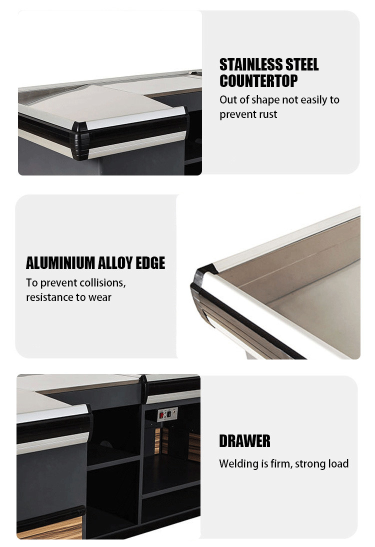 Convenient Supermarket Steel Checkout Counters Stainless Steel Table Cashier