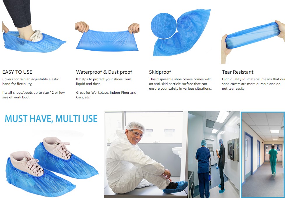 Factory Direct Wholesale CPE Shoe Cover Blue Hospital Shoe Covers 40x17cm