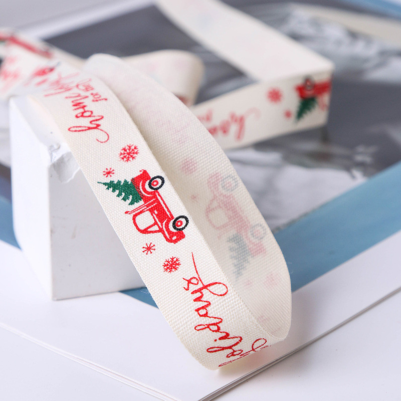 16mm*100y Merry Christmas Printed Cotton Ribbon Customized Cotton Ribbon