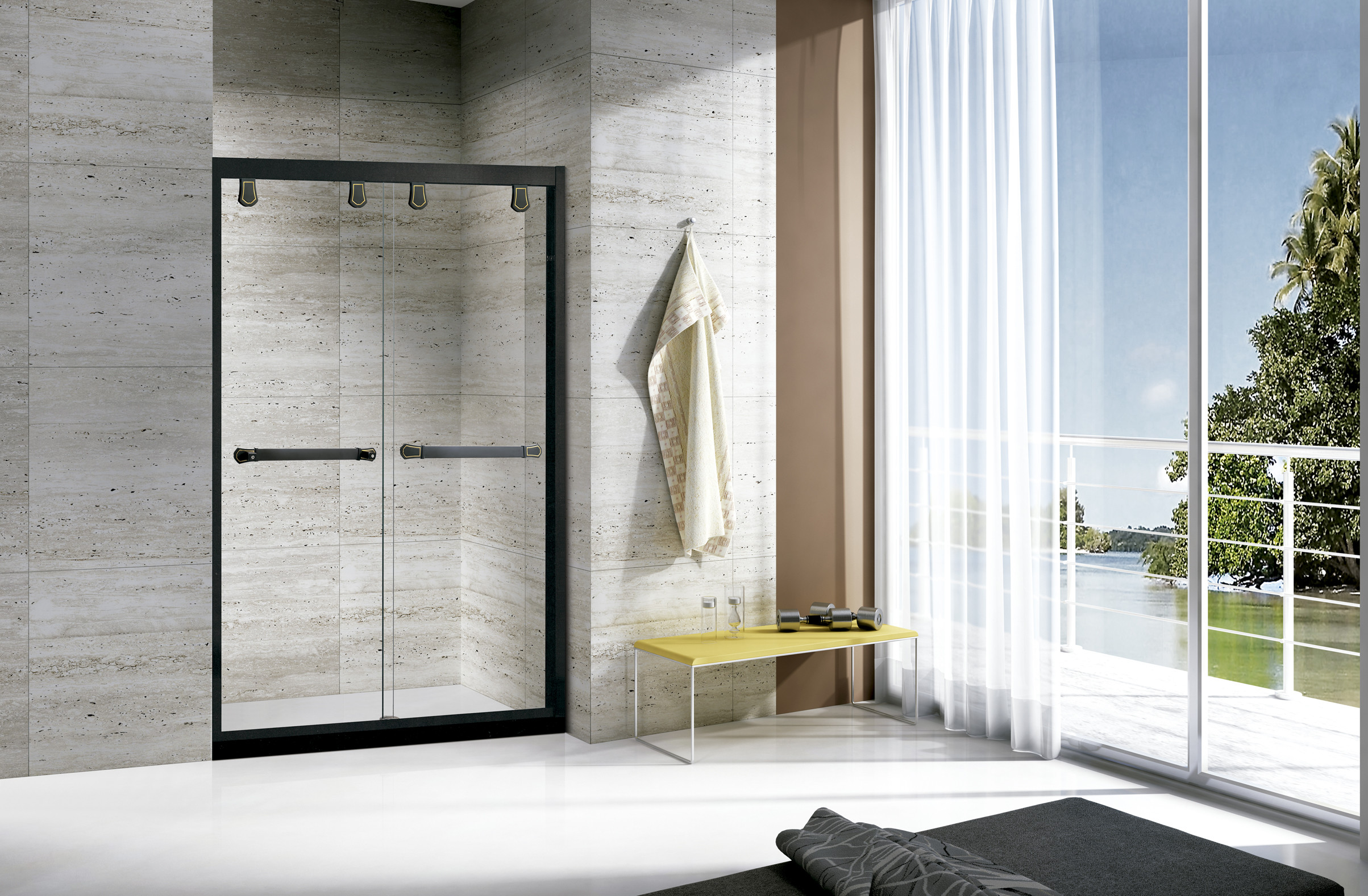Stainless Bathroom Shower Enclosure Acrylic Base With Sliding Door
