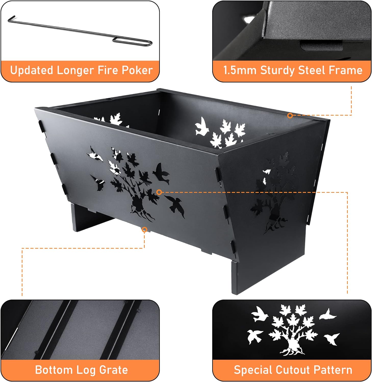 28 Inch Rectangle Cast Iron Fire Pit Frame Bracket for Garden Picnic Patio Relaxation