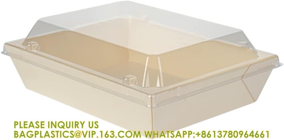 20 Ounce Compostable Food Containers, Rectangle Wooden Bento Boxes - Flare, Grease Resistant, Natural
