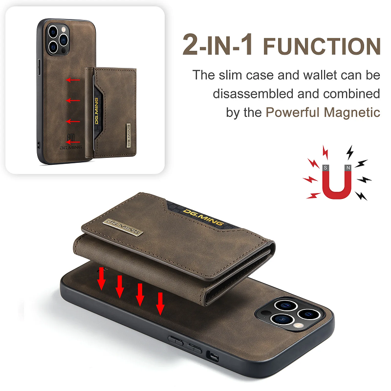 Business Design PU Wallet Case for IPhone 14 15 Pro Max 2 in 1 Magnetic Cell Phone Cover