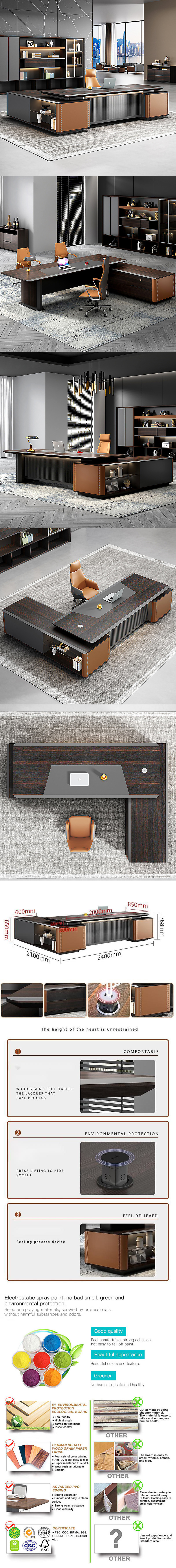 Modern Large Executive Wooden Furniture with Drawers and ISO9001/ISO14001 Certification