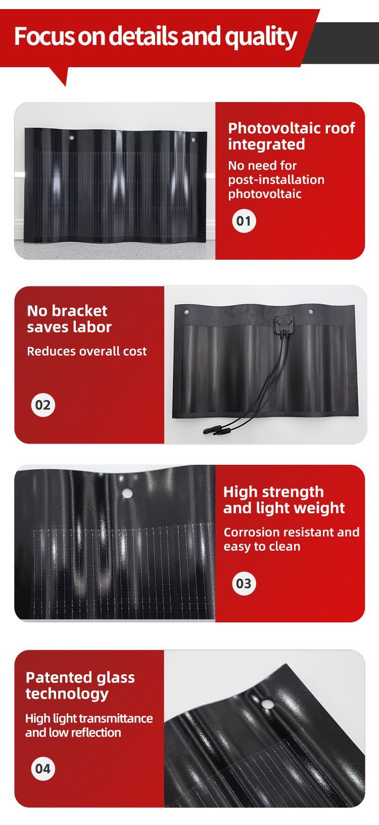 Bluesun Different Types of Solar Panels for Houses 50W Solar Panel Tile Double Glass Solar Tiles