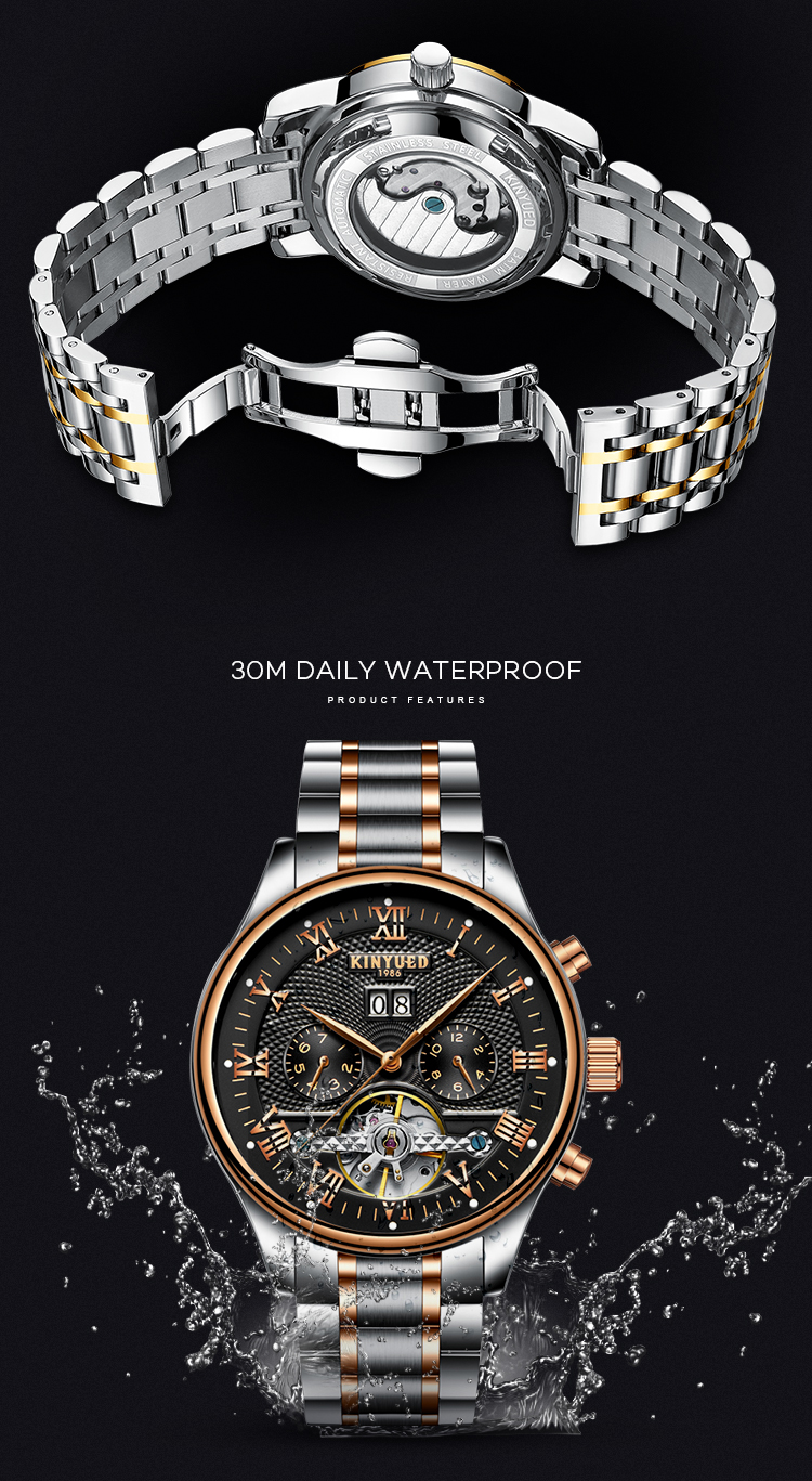 KINYUED In Stock Fancy Watch Tourbillon Power Reserve Watch Automatic Watch Luxury