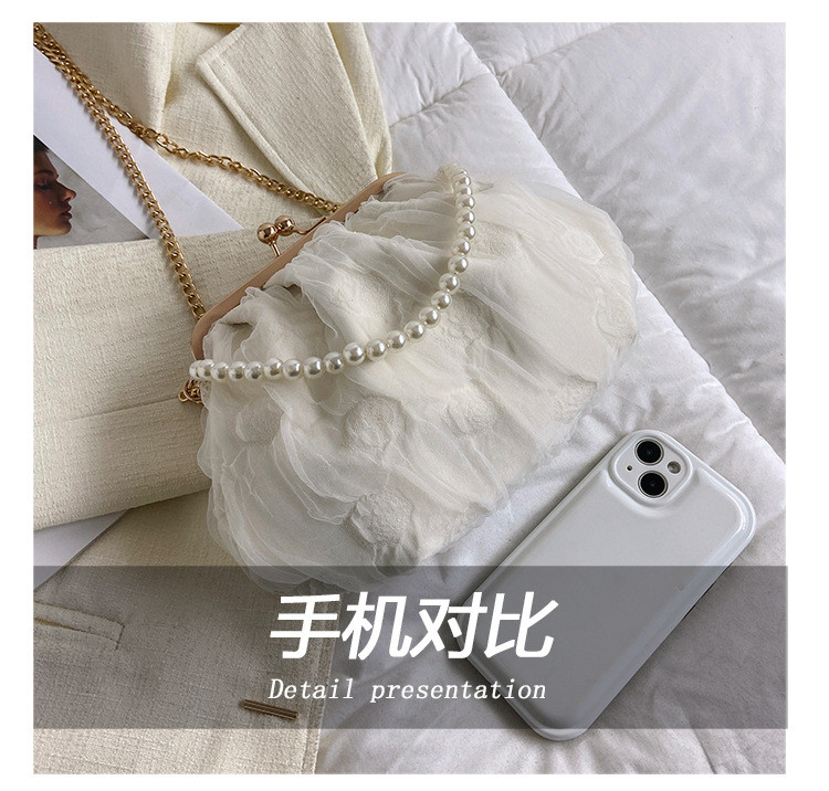 2024 NEW RETRO FAIRY SOLID COLOR SMALL BAG WHITE HAND PEARL BAG WOMEN'S NET YARN INS SIMPLE CROSSBODY BAG