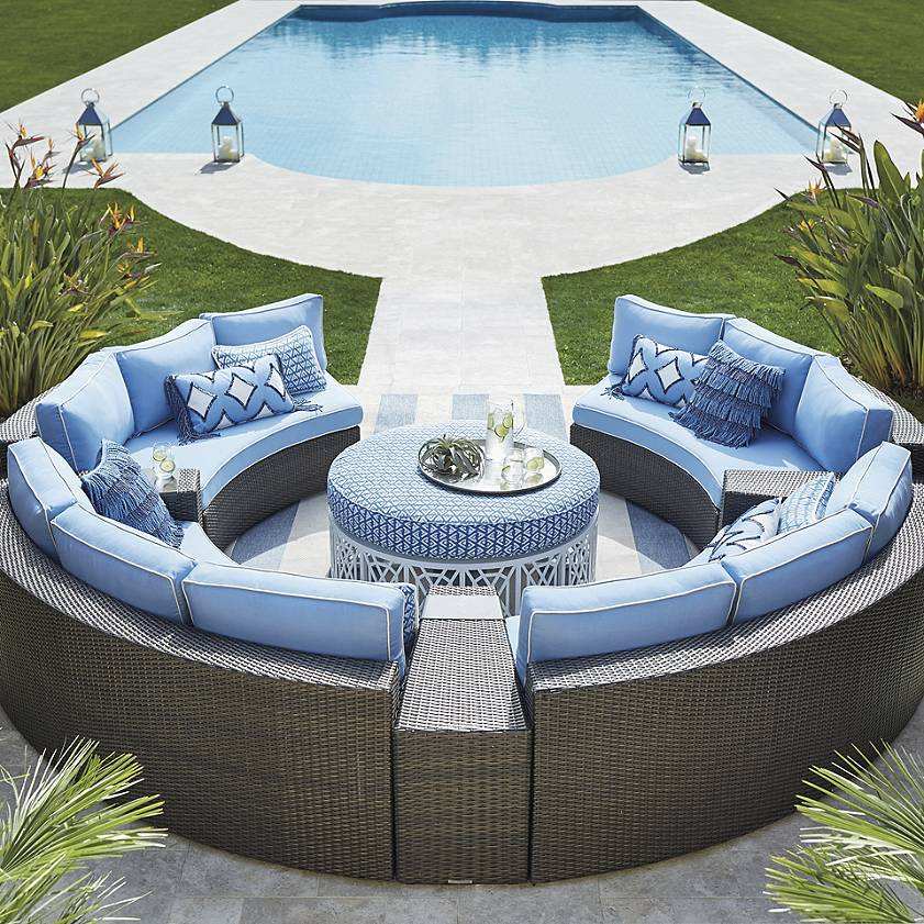 Round Swimming Pool Sofa Unfolded Rattan Sofa Outdoor Black