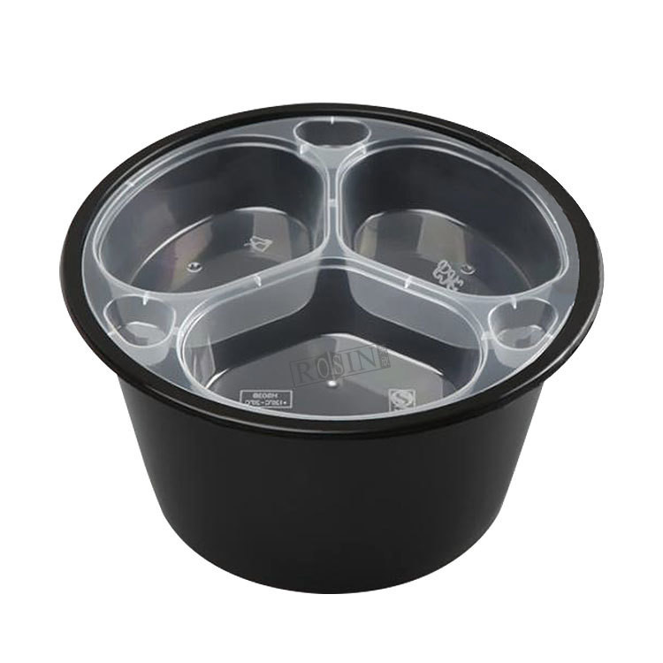 Disposable PP 2 Level Takeaway Food Container Round Plastic Takeaway Bowl With Covers
