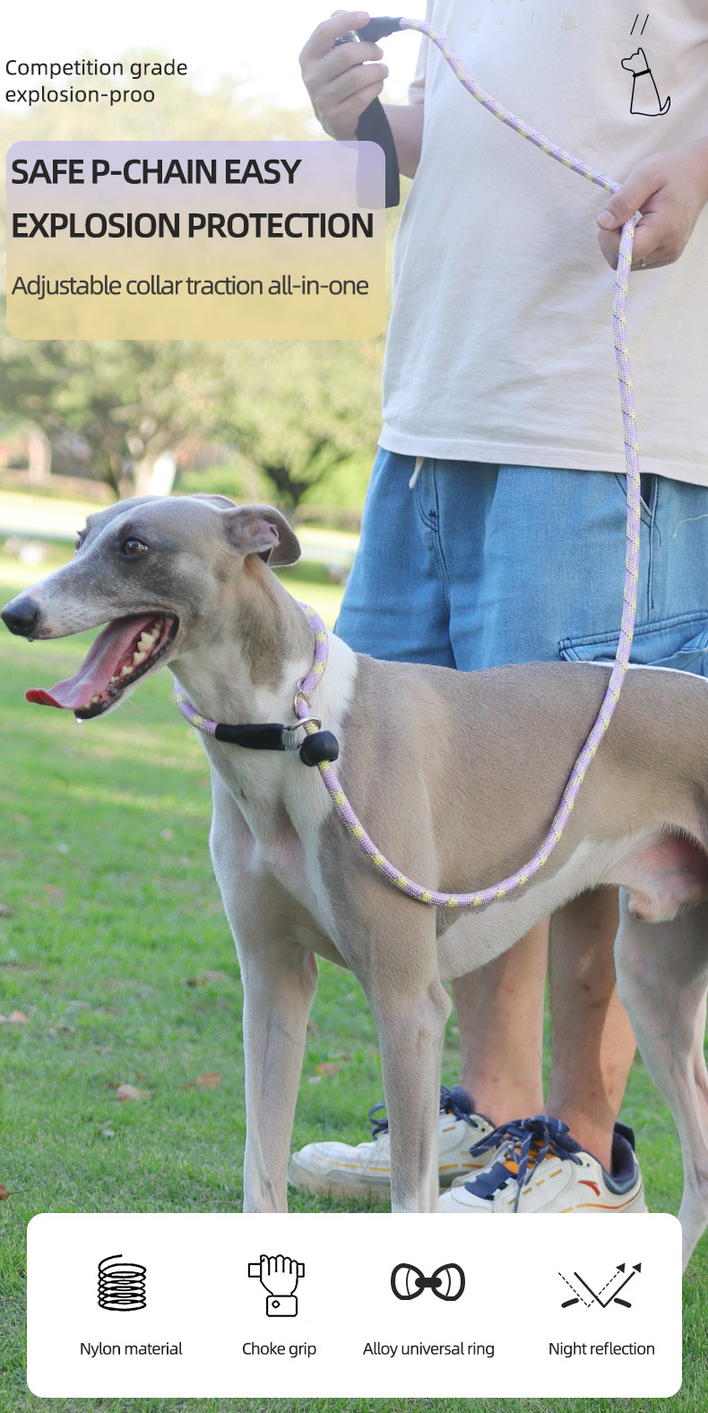 Pet Explosion-Proof P Chain Leash Dog Reflective Breathable No Hand-Tightening Integrated Dog Leash