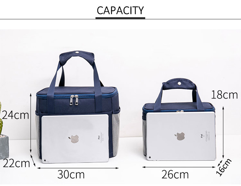 Double Zipper Polyester 22CM Depth Insulated Lunch Cooler Bags