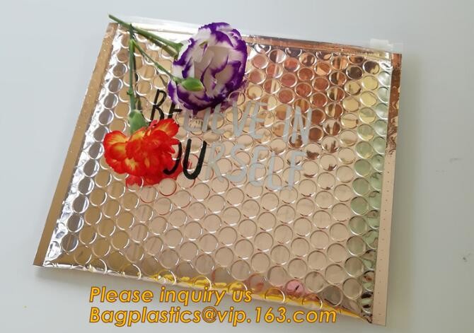 Holographic Factory Shiny gold Cosmetic bag Zipper Bubble Bag zip-lock Slider Padded Mailer metallic bubble zipper bagea