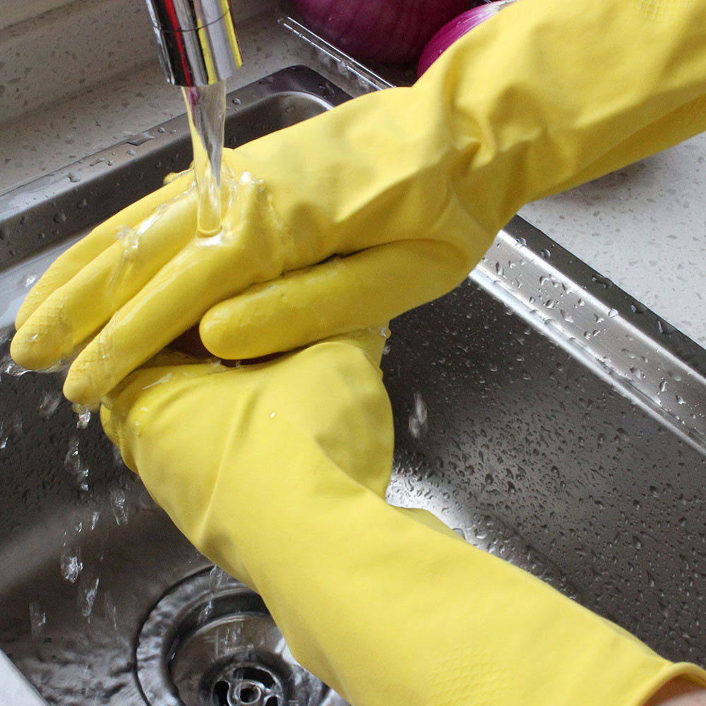 Generally Used Flock Lined Latex Gloves , Lined Dishwashing Gloves size S - XL