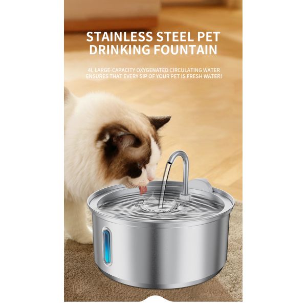 Stainless Steel Smart Water Dispenser Drinking Fountain Bowl 4L For Cats And Dogs