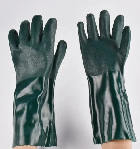 35cm Cold Weather PVC Gloves Flock Cotton Lined Dark Green PVC Heavy Duty Gloves