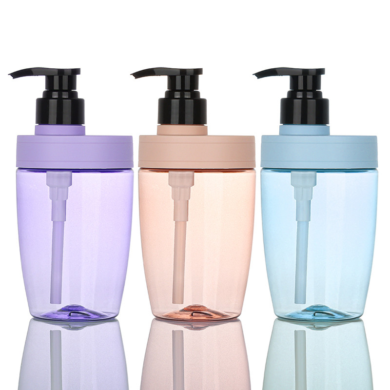 PET Round Bottom Empty Clear Blue 500ml Shower Gel And Lotion Milk Container Set Pet Plastic Bottles