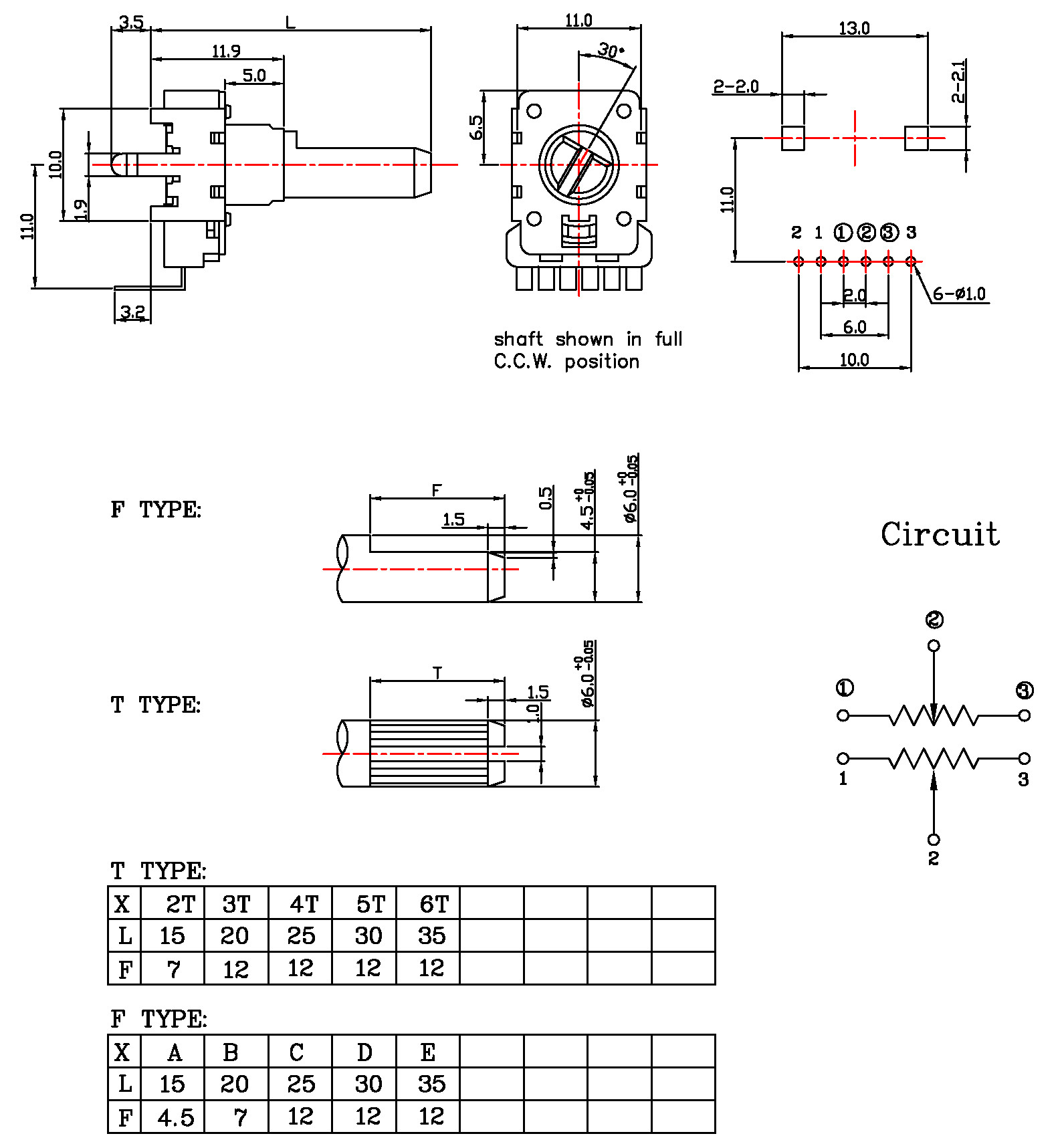 CE 11mm 6 Pin Rotary Potentiometer Amplifier B100k Pot Dual