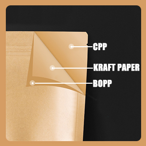 Kraft Paper Bag with Resealable Lock Seal Zipper and Stand Up Design Transparent Window