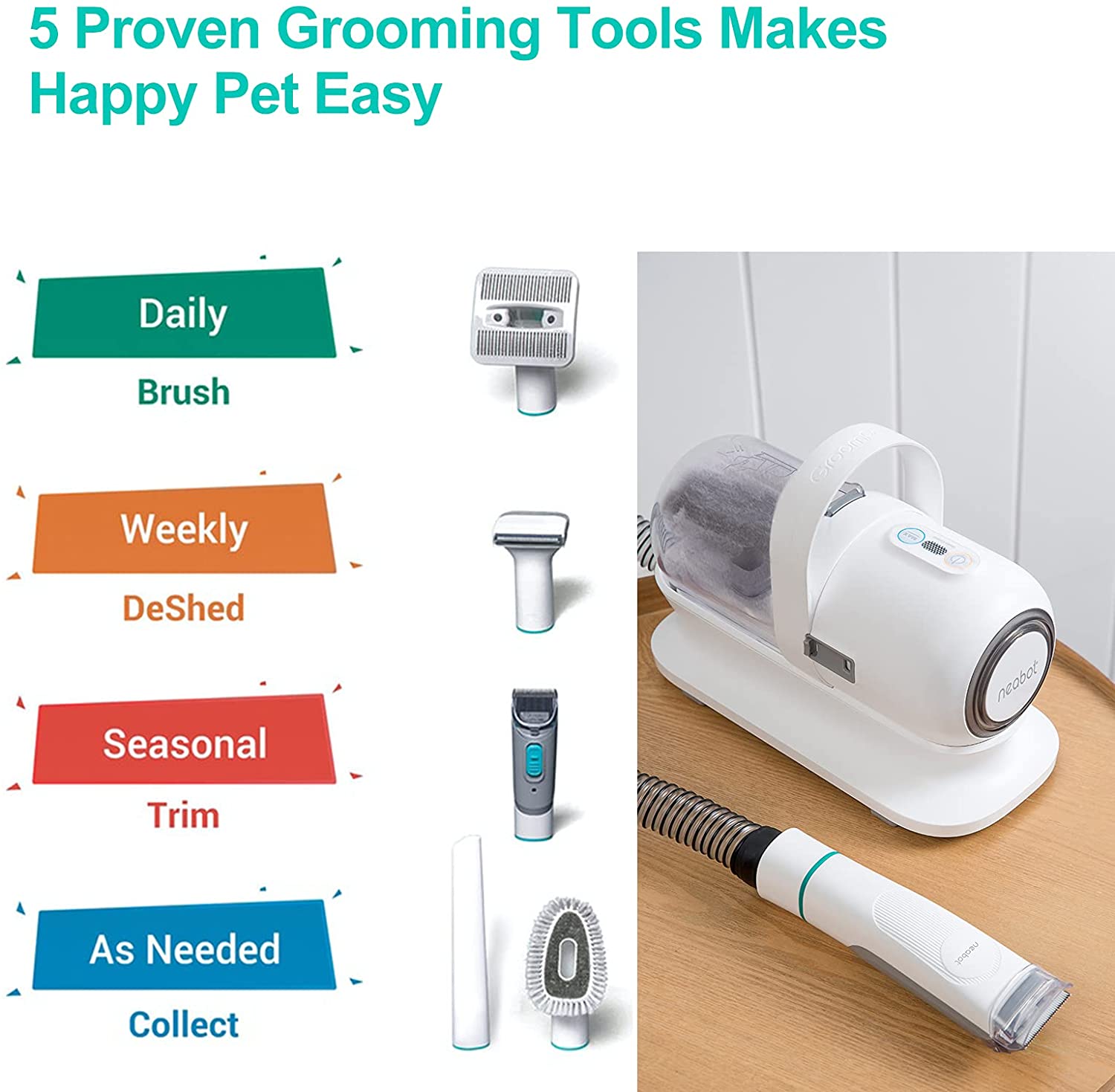 Pet Vacuum Cleaner With 5 In 1 Pet Grooming Kit And Vacuum Suction
