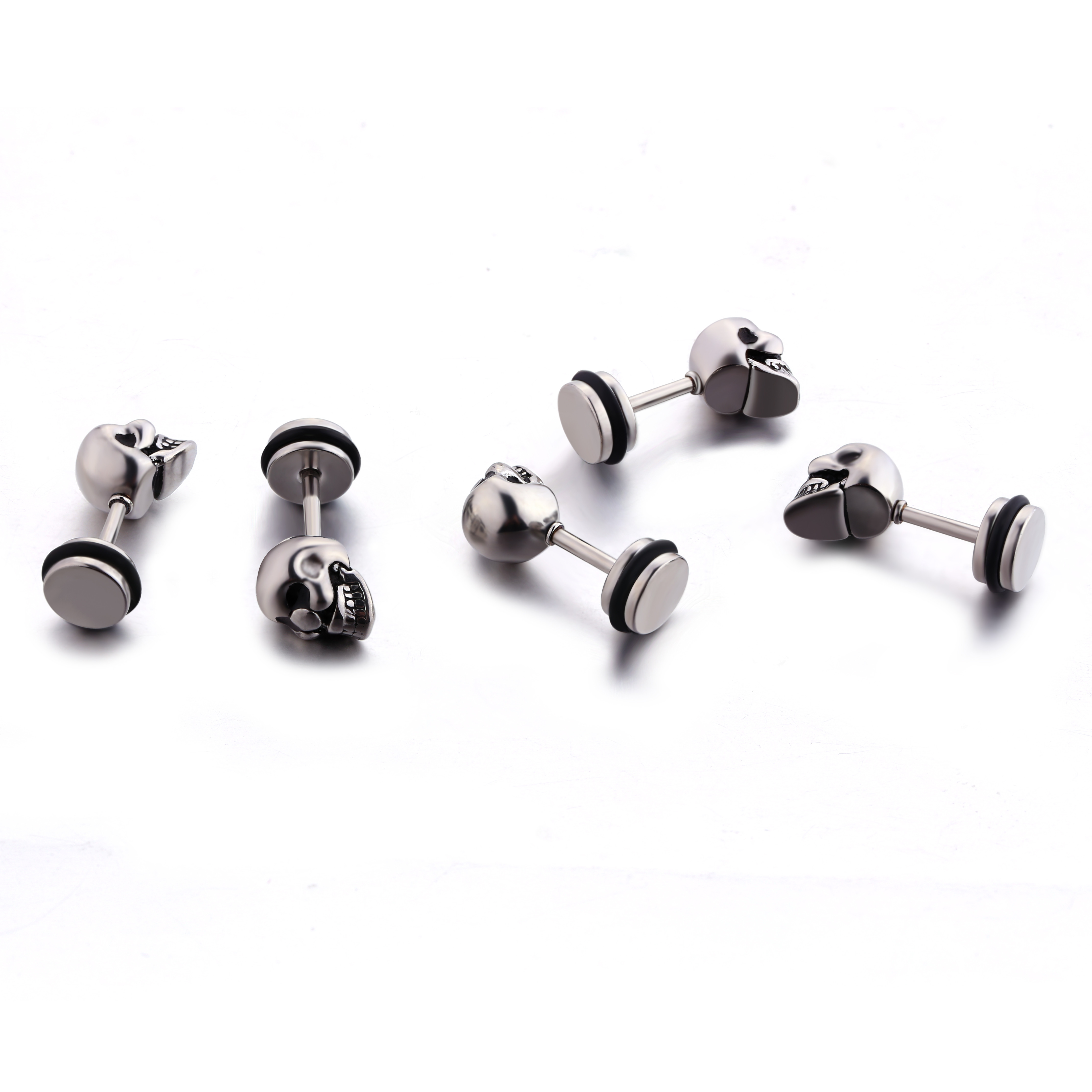 Fashion punk style Halloween skull head stud earrings stainless steel plating men's jewelry earrings