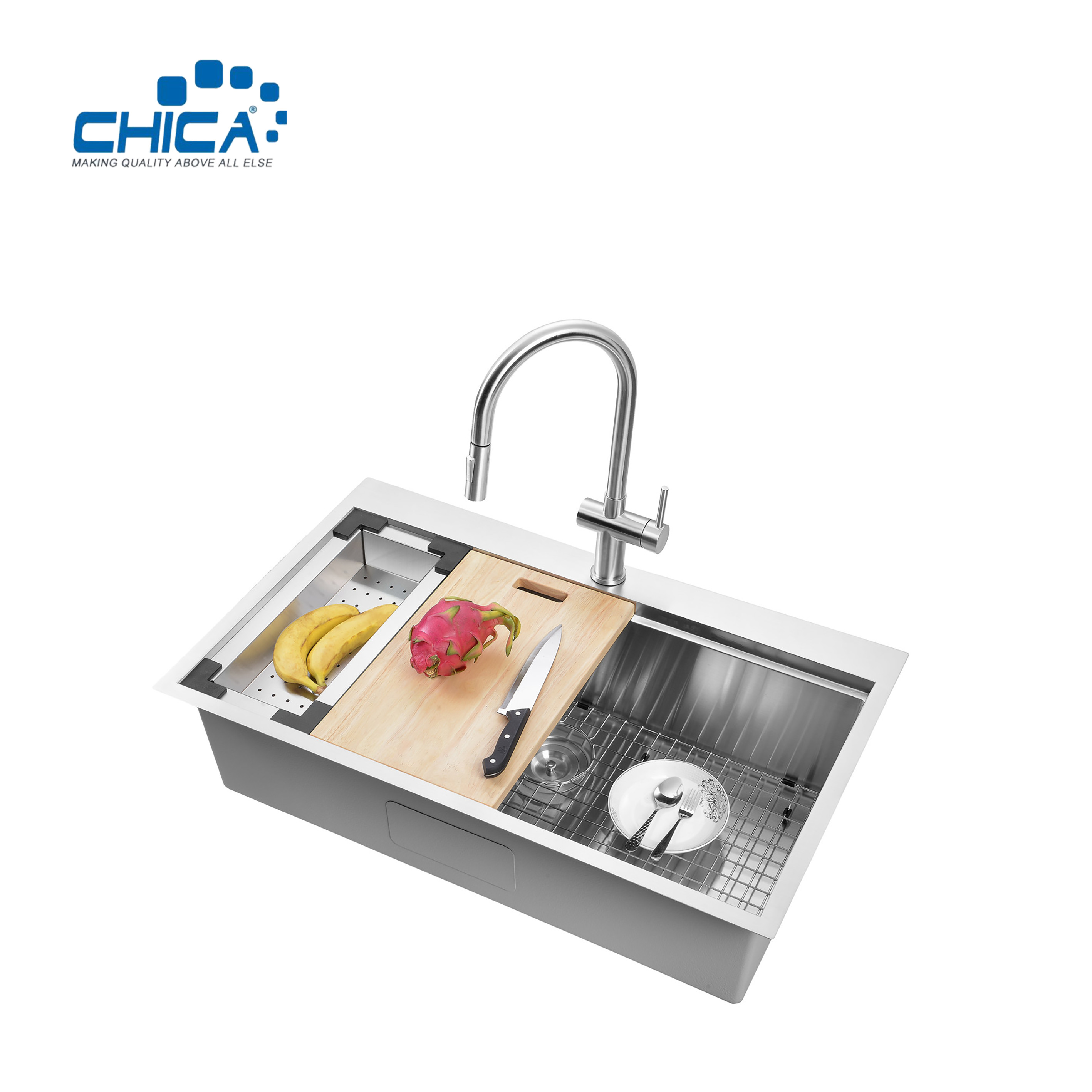commercial topmount handmade house kitchen sink single bowl SUS304 stainless steel sink with faucet