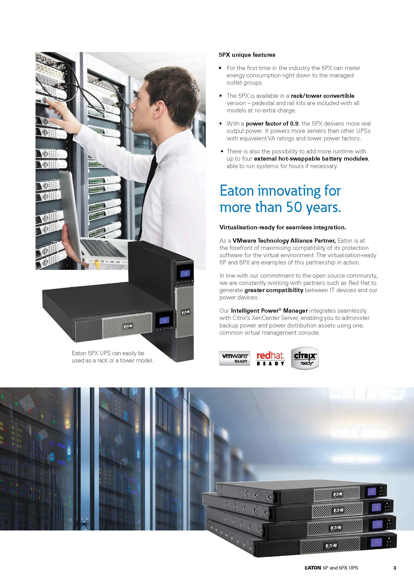 High Frequency 3000VA/2700W 5PX3000iRT3U Eaton UPS for 200/208/220/230/240 V Voltage