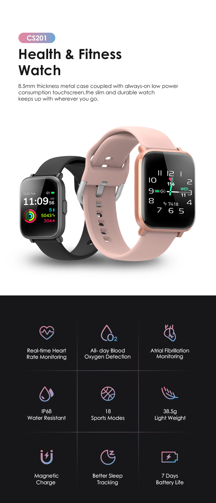 Rubber Band Bluetooth TFT Waterproof Sport Smart Watch