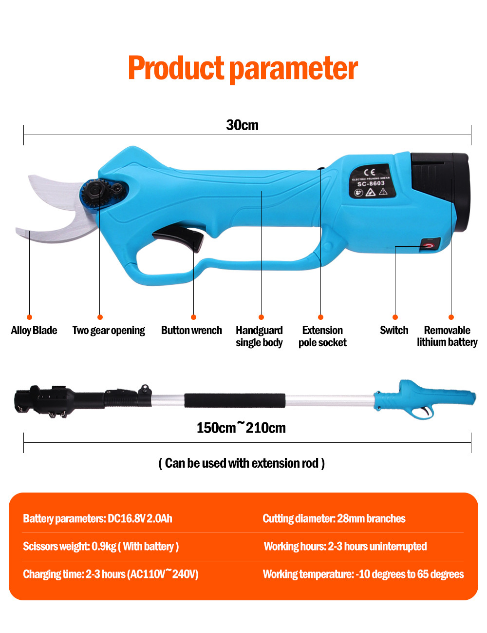 Swansoft 28mm 16.8V Battery Orchard Pruner Cordless Garden Trimmer Plant Secateurs With 2 Batteries