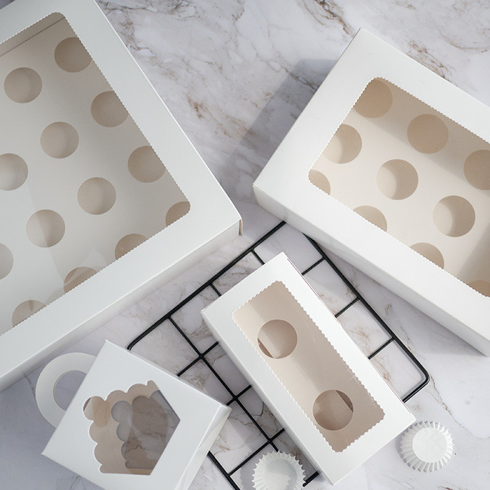 Food Grade White Cake Cardboard Box Trays With Window Hole Holders Insert