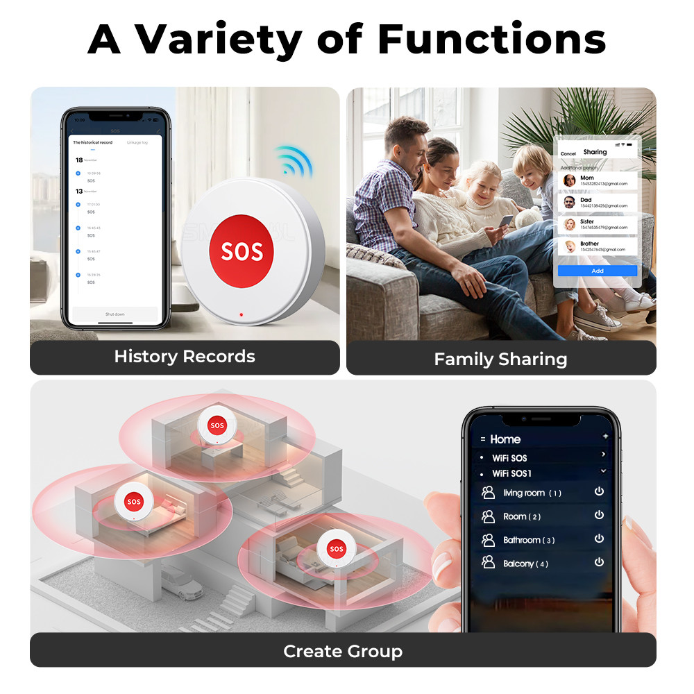 Tuya WIFI Smart SOS Call Button Wireless Caregiver Pager Smart Call System Nurse Calling Elder Alert Patient Help System Smart Life