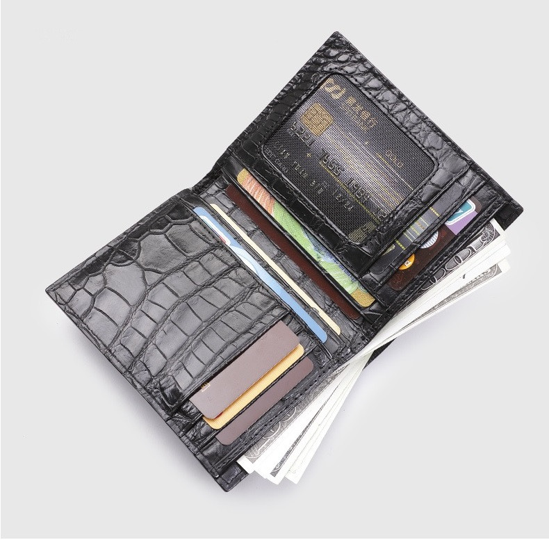 Authentic Alligator Leather Men's Short Bifold Wallet Card Holders Genuine Crocodile Belly Skin Male Small Clutch Purse