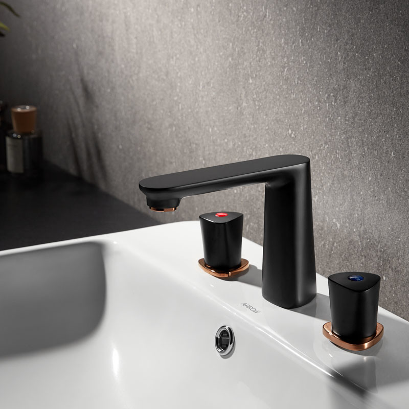 2 Handle Bathroom Widespread Faucet Black Deck Mounted