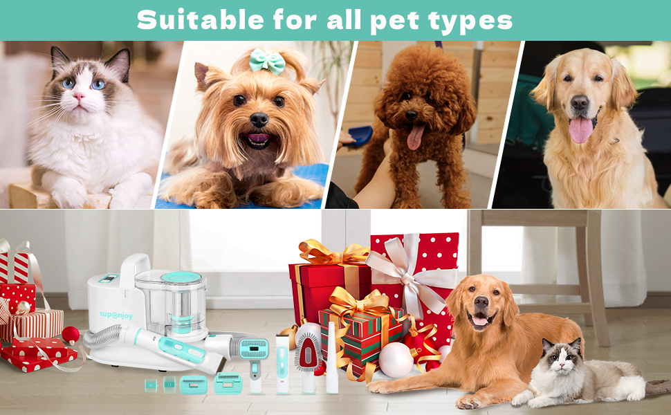 6-in-1 Pet Grooming Vacuum Cleaner for All Pet Hair Types and Lightweight Design